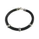 Manilla en Cuero de Mantaraya y Oro Blanco 18k 'Classic - 3 faceted Charms'