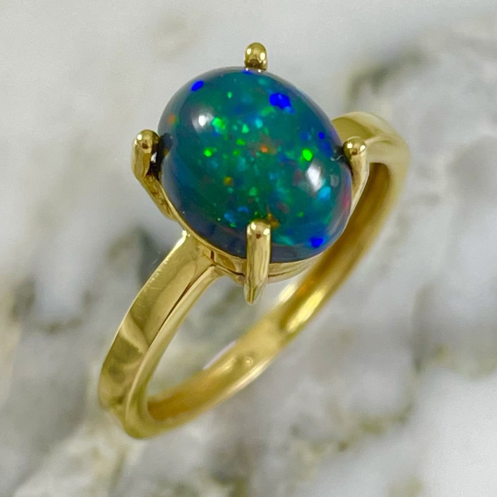 Anillo Solitario Opalo Negro