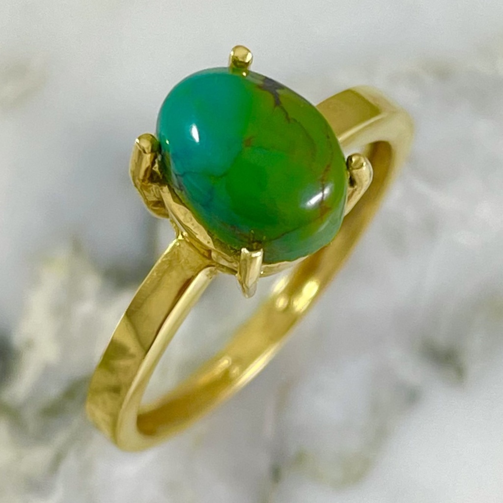 Anillo Solitario Turquesa Verde Ovalada